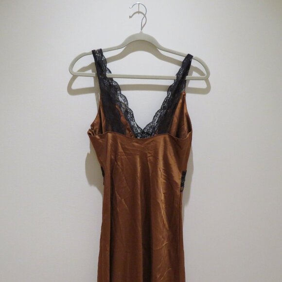 ABERCROMBIE & FITCH Satin Lace Midi Slip Dress Terracotta Y2K Friends Holidays - Picture 10 of 16